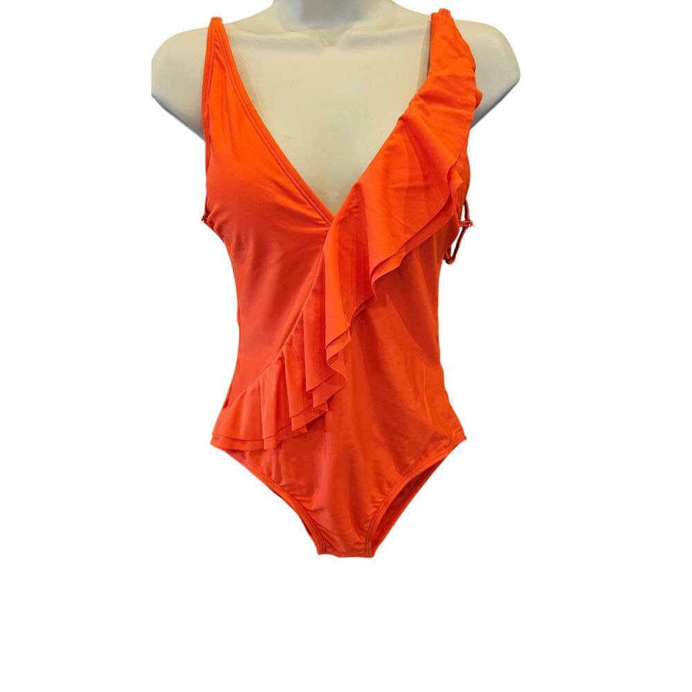 NWT Catherine Malandrino Women's Ruffle One Piece Swim Suit S fiesta v neck NEW